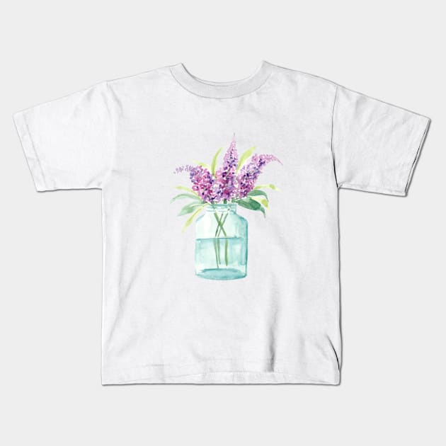 Lavender Mason Jar Watercolor Bouquet Kids T-Shirt by Harpleydesign